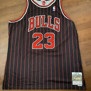 Mitchell & Ness Black and Red Bulls Throwback Jersey